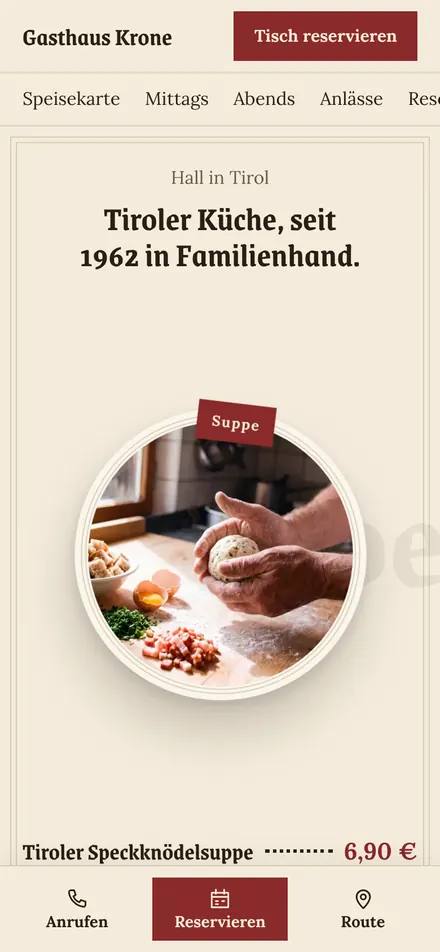 Beispielseite Gasthaus Krone im Handy